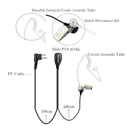 Retevis Acoustic Tube Walkie Talkie Earpiece with Mic, 2 Pin(1 Pack) | Compatible with Motorola CP100/CP100D/CP185/CP200/CP200D/ GP300/GP2000/BRP40/DLR1060 Walkie-talkies, Two Way Radio Earpiece