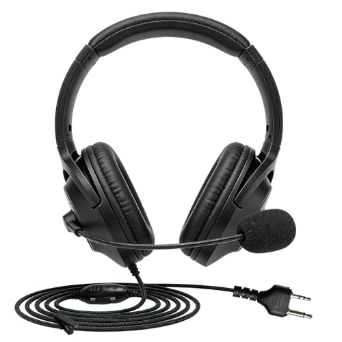 WODASEN Over Ear Walkie Talkie Headset with Boom Mic VOX PTT Noise Cancelling Overhead for Midland GXT 1000 1000g X-tra X-Talker XT CXT LXT GXT1000VP4 1050VP4 LXT600pa T51R GMRS FRS Radio (Double-Ear)
