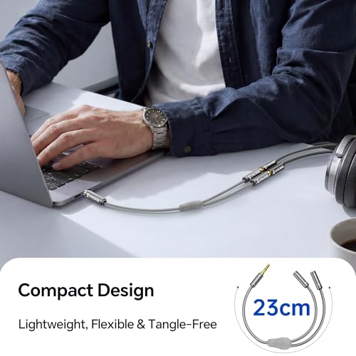 SYNCWIRE Headphone Splitter, 3.5mm Male to 2 Female Y Cable, Grey | Nylon-braided Cable Delivers Hi-Fi Stereo Sound for Apple, Samsung, tablets and more, Audio only; Microphone not Supported - color: Grey
