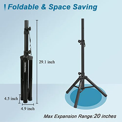 Vondynote Tripod Speaker Stands Pair 33.5"-53.5" PA DJ Mini Speaker Stands | 35mm Pole Mount, Short Mini Speaker Mount Stand Pair, Adjustable Height