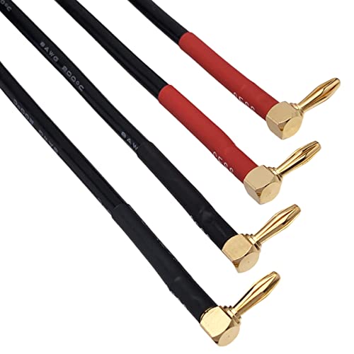 CNCESS CESS-138-18i Banana Plug Cable Right Angle to Right Angle, 8 Gauge Soft Silicone Tinned Copper Wire, High-Current Jumper/Connector for Speaker Panels and Amplifiers (90 to 90, 18-Inch) - style: 90 to 90, 18-INCH