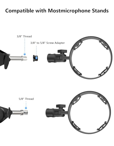 Microphone Shock Mount for HyperX QuadCast, Custom, Durable, with Adapters | Metal Outer Ring, Anti-Vibration, Durable Replacement, Works with Mic Stand and Boom Arm, 3/8" and 1/4" Screw Adapters - size: HyperX QuadCast Shock Mount