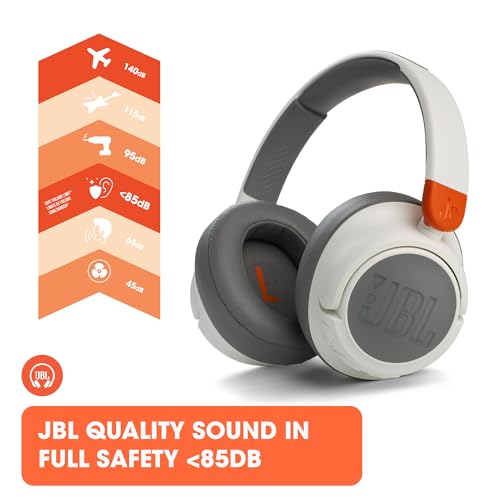 JBL JR 460NC - Cancelling Kids Headphones - White | JBL Safe Sound, Active Noise Cancelling, Communicate with built-in mic, Up to 20-hour battery life and quick recharging
