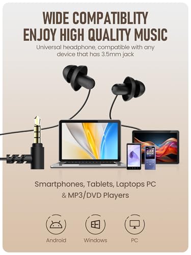 Hearprotek Sleep Earbuds 1 Piar 3.5mm Lightweight Soft Noise Reduction Earbuds Wired with Mic and Volume Control(Black) - size: 1PC