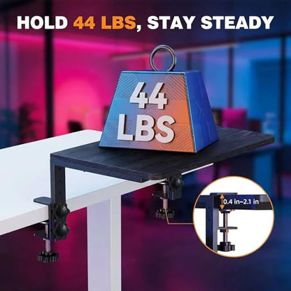 Clamp-On Desk Extender, 15 x 9.5 Inch Monitor Riser | Height options, No-drill setup, 3-in-1 use, 44 lb load, Office station, Gaming area, Black finish - color: Black