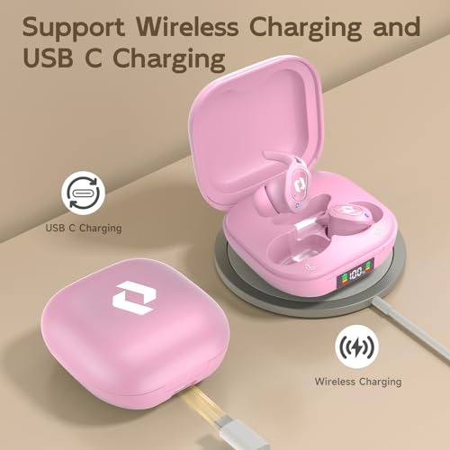 Wireless Ear buds Bluetooth Earbuds Stereo Bass Built in Mic Headphones LED | Power Display Waterproof Wireless Charging Case 64H Playback for iPhone Android Phones Computer Sports Gaming Workout Running - color: Pink