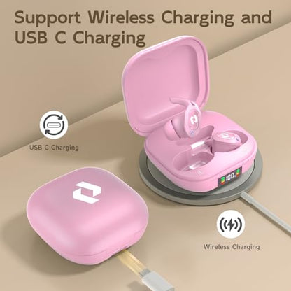 Wireless Ear buds Bluetooth Earbuds Stereo Bass Built in Mic Headphones LED | Power Display Waterproof Wireless Charging Case 64H Playback for iPhone Android Phones Computer Sports Gaming Workout Running - color: Pink