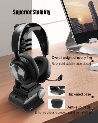 SteelSeries Arctis Nova Pro Wireless와 호환되는 헤드폰 스탠드 | 무선 베이스 스테이션 도크 및 게이밍 데스크용 미끄럼 방지 패드가 있는 헤드셋 홀더, 무선 헤드셋 보관 홀더 - size: Small Storage Area