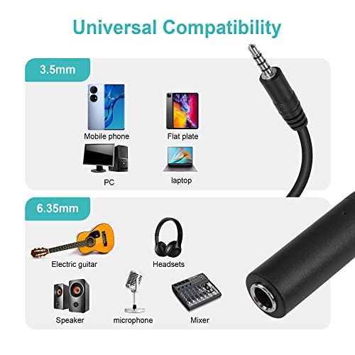 1/4" Mono to 1/8" Stereo Cable，2 Pack 6.35mm Mono TS Female to 3.5mm TRRS Male Stereo Audio Short Cord for Headphone, Amplifiers, Guitar(0.3M)