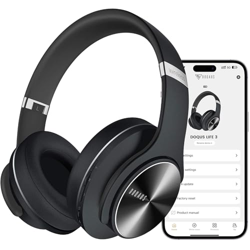 DOQAUS Bluetooth Headphones Over Ear, App Control, 9 EQ, 90H Playtime | HiFi Stereo Sound, Deep Bass, Soft Memory Foam Earpads, Foldable Design Headphones Wireless, BT5.4, ENC Mic, Black - color: Black