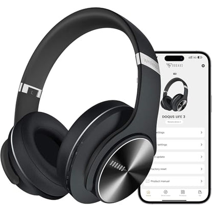 DOQAUS Bluetooth Headphones Over Ear, App Control, 9 EQ, 90H Playtime | HiFi Stereo Sound, Deep Bass, Soft Memory Foam Earpads, Foldable Design Headphones Wireless, BT5.4, ENC Mic, Black - color: Black