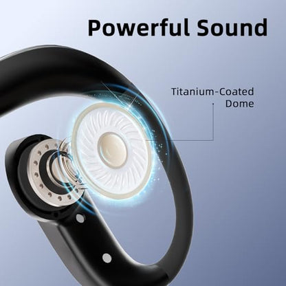 Open Ear Bluetooth Headphones Wireless, Touch Control Earphones Lightweight Design, Bluetooth 6.0, 20H Playtime,Built-in Mic,Ear Hooks Ear Buds Design, Wireless Bluetooth Headset for Work - color: Black