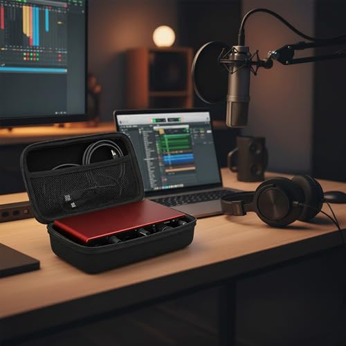 Musiin Audio Interface Case Compatible with Focusrite Scarlett 2i2 4th Gen | Hard shell case with velvet lining and mesh pocket for Audio Interface and Roland AIRA Compact gear. - color: Black
