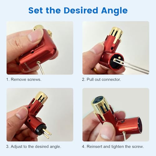 Adjustable 90-Degree XLR Adapter, 2-Pack for Microphone Cable | 24K Gold-Plated XLR Male to Female Connectors, Red Metal Housing for Microphone, Audio Interface, Mixer & PA System