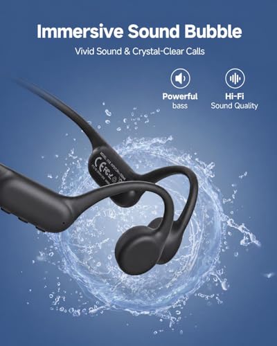 PSIER Bone Conduction Headphones, IPX8 Waterproof Swimming Headphones | Open Ear Earbuds with 32GB Memory, Switch to MP3 Mode Underwater, AI Music Generation, 8H Playtime Bluetooth 6.0 for Running - color: Matte Black