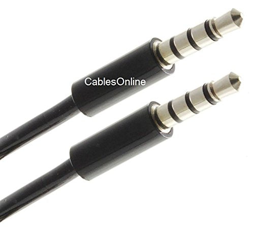CablesOnline 3ft Slim Connector 3.5mm (1/8") Stereo TRRS 4-Pole Male/Male Coiled Aux Audio Cable, AV-1403D