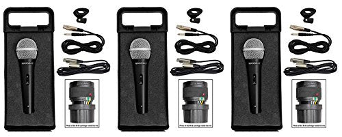 Rockville RMC-XLR Dynamic Metal DJ Handheld Wired Mic with 2 Cables, 3-Pack