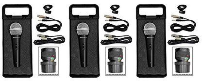 Rockville RMC-XLR Dynamic Metal DJ Handheld Wired Mic with 2 Cables, 3-Pack