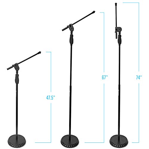 AxcessAbles Weighted Mic Stand Floor with Heavy Round Base, Quick Grip Height Adjustment - 74" Microphone Stand Include 33" Detachable Mic Boom Arm. Tall Microphone Stand for Singing (MS-201RB) - size: 1-Pack