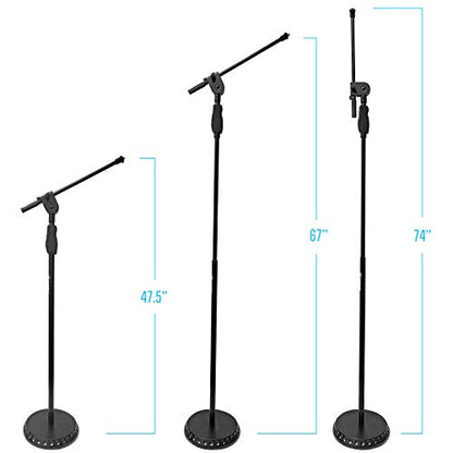 AxcessAbles Weighted Mic Stand Floor with Heavy Round Base, Quick Grip Height Adjustment - 74" Microphone Stand Include 33" Detachable Mic Boom Arm. Tall Microphone Stand for Singing (MS-201RB) - size: 1-Pack