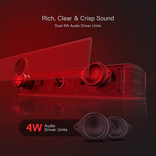 Redragon GS560 RGB Desktop Soundbar, 2.0 Channel Computer Speaker with Dynamic Lighting Bar Audio-Light Sync/Display, Touch-Control Backlit with Volume Knob, USB Powered w/ 3.5mm Cable, Black | 2.0 Stereo Enhanced Auido Quality, Touch-Control Backlit, Vol