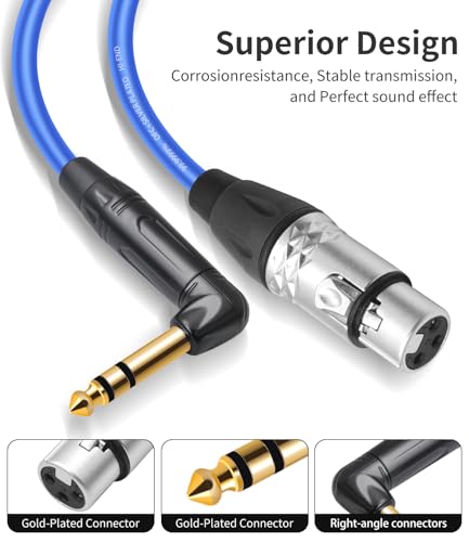 6Feet 2 Pack Balanced XLR Female to Right Angle 1/4 TRS Mixer Cable,6.35mm Stereo Male to 3pin XLR Female Audio Cable,20AGW 6N OFC+Silver Plated HI-END Microphone Audio Cable - size: 6Feet（2Pack）, style: 90° TRS To XLR F