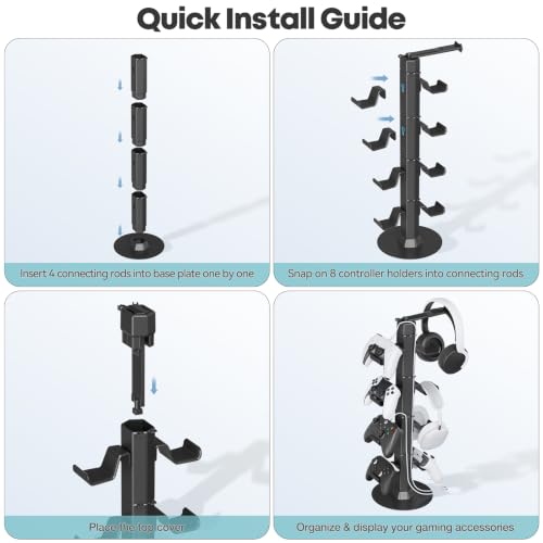 Controller & Headset Holder Stand for Desk, with Charger Cable Organizer Headphone Stand for PS5/ Xbox/ PS4/ Switch, Metal Base Controller Hanger Hook for Storage Earphones, Game Console, Mobile Phone - size: 4 Tiers