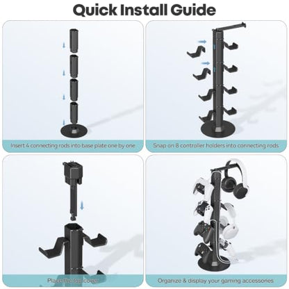 Controller & Headset Holder Stand for Desk, with Charger Cable Organizer Headphone Stand for PS5/ Xbox/ PS4/ Switch, Metal Base Controller Hanger Hook for Storage Earphones, Game Console, Mobile Phone - size: 4 Tiers