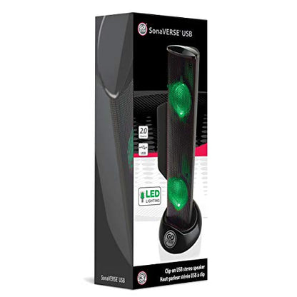GOgroove SonaVERSE 노트북 컴퓨터용 LED 스피커 - 모니터용 미니 휴대용 외부 스피커 디자인의 USB 전원 클립온 사운드 바, 전원용 후면 스위치 - 오디오 입력 및 전원 (그린) - color: 초록색.