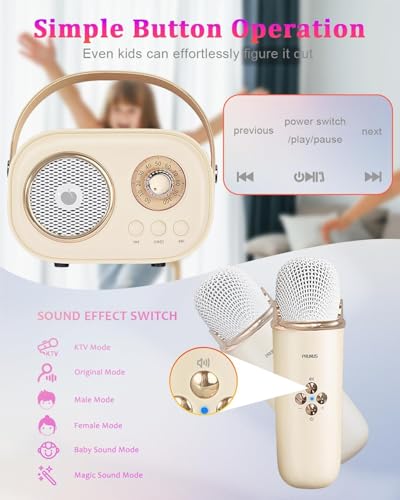 PRUNUS C20 Mini Karaoke Machine,Valentines Day Gifts Her Him Kids Mens - color: C20-Beige
