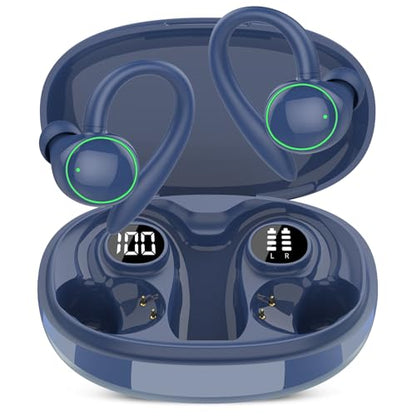 Wireless Earbuds, Bluetooth 5.4 Headphones Sport Over Ear Buds With ENC Mic | Noise Cancelling Mic, 48H, Wireless Earphone With Earhooks, Stereo Deep Bass, IP7 Waterproof Headset for Workout Running,Blue - color: J-Blue
