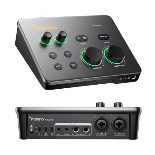 MAONO P2 Hybrid USB Audio Interface Dual XLR for PC Phone iPad Guitar | 56dB Gain, Loopback, Mute, ASIO, Routing Software Features, for Podcast, Streaming, Mobile Music Recording, Content Creation