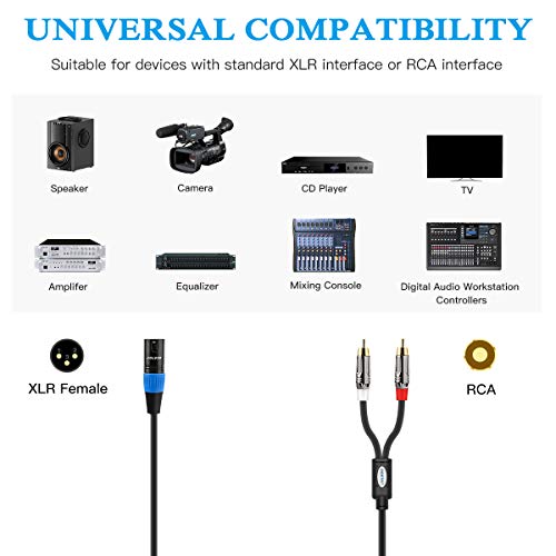 JOLGOO 언밸런스 듀얼 RCA to XLR 수 Y 스플리터 패치 마이크 케이블, XLR 수 1개 - 2 RCA 수 Y 어댑터 코드 케이블, 1m(3.3피트) - size: 3.3 Feet, style: 듀얼 RCA 수 - XLR 수