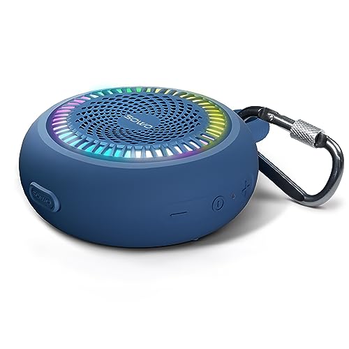 SOWO Shower Bluetooth Speaker Waterproof - Small Portable Wireless Clip Speaker with Louder Volume and Powerful Bass - Colorful Lights and 10H Playtime - Lightweight for Camping,Kayak,Boat - Blue | Louder Volume and Powerful Bass | Colorful Lights and 10H