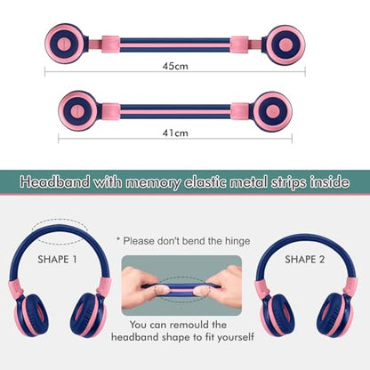 SIMOLIO Kids Wireless Headphones w/Mic for School,75/85/94dB Safe Volume - color: Barbie Pink
