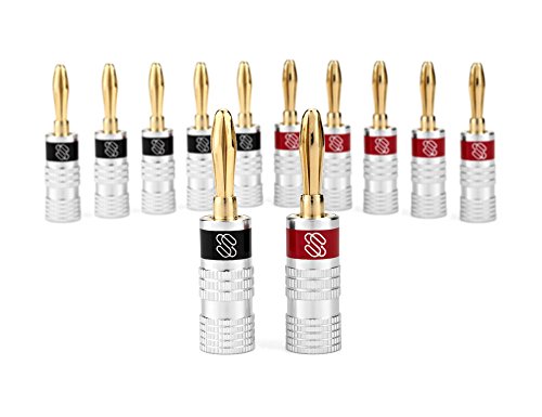 Sewell Silverback Banana Plugs, 6 Pairs Gold Plated Speaker Connectors | 24k Gold, Dual Screw Lock - size: 6 Pair (12 plugs)