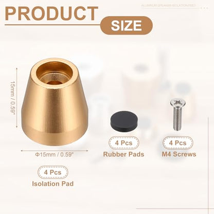 MECCANIXITY 4Pcs Speaker Isolation Pad Feet, 15x15mm Shockproof Aluminum Alloy Vibration Isolation Speaker Shock Base Pad Cone Base with Screws & Rubber Pads for Audio Equipment, Gold - color: Gold, size: 15x15mm