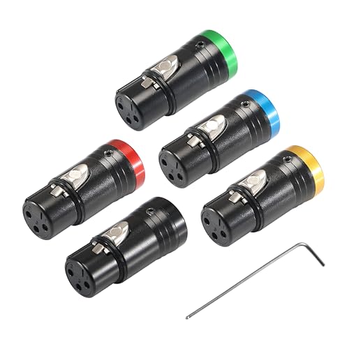 MKFAUDIO 3 Pin XLR Female Connector, 90 Degree Adjustable, 5 Pack Colors | DIY Shallow Low Profile, Gold 3 Pin, L Right Angle, with Wrench for Microphone Audio Mixer Board Patch Cable - style: 5 Colors Female