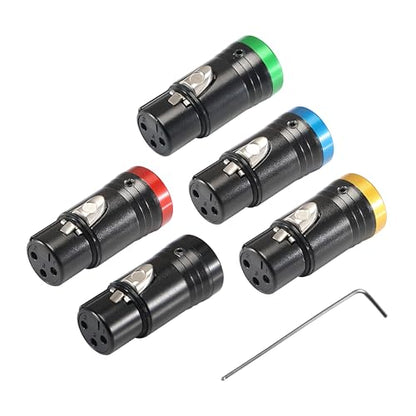 MKFAUDIO 3 Pin XLR Female Connector, 90 Degree Adjustable, 5 Pack Colors | DIY Shallow Low Profile, Gold 3 Pin, L Right Angle, with Wrench for Microphone Audio Mixer Board Patch Cable - style: 5 Colors Female