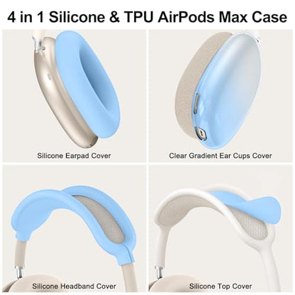 Silicone Case Cover for AirPods Max 2/AirPods Max Headphones, Gradient Blue - color: Blue-TMJB