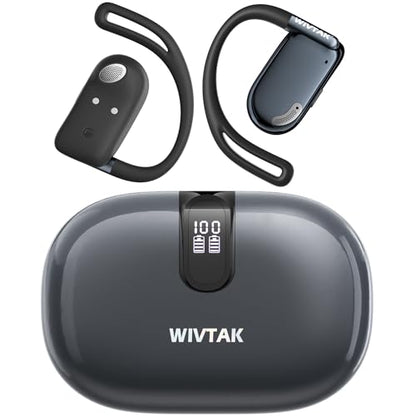 Wireless Earbuds, Open-Ear Sports Bluetooth Headphones, Acoustic Chamber Audio, ANC Call Noise Reduction, Smart Digital Display Charging Case, IPX5 Water Resistant, for Cycling Work - color: Black