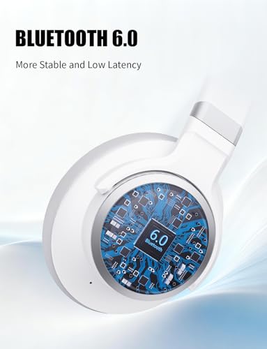 KVIDIO Hybrid Active Noise Cancelling Headphones Over Ear | Bluetooth Wireless ANC 70H Playtime, Transparency Mode, Microphone, Deep Bass, HiFi Stereo Sound for Home, Travel, Office - color: White
