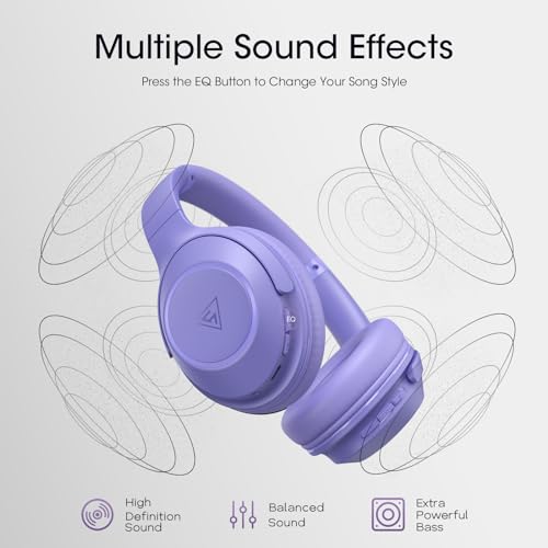 DOQAUS Bluetooth Headphones Over Ear, 70H Playtime,3 EQ Modes, with ENC Mic | HiFi Stereo Sound, Deep Bass, Soft Memory Foam Earpad, BT5.4, Headphone Wireless for Phone PC Travel Home Office, Purple - color: Purple