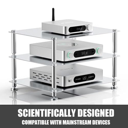 Aluminum Audio Rack Stand 3 Tier Desktop HiFi Shelf for Amplifier, Ventilated Modular Storage Rack, Small Audio-Video Media Cabinet(Black) - color: Black