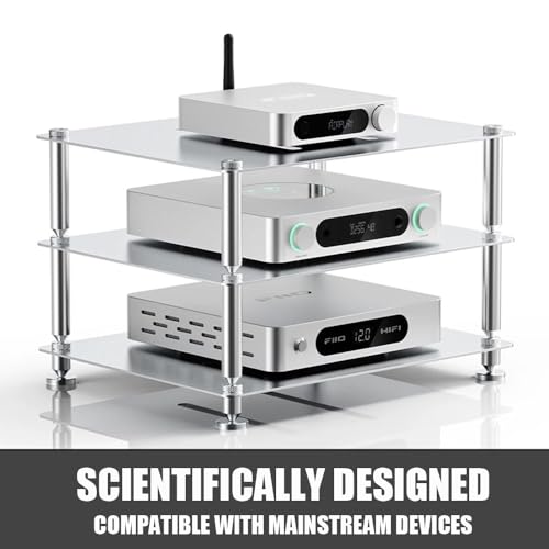 Aluminum Audio Rack Stand 3 Tier Desktop HiFi Shelf for Amplifier, Ventilated Modular Storage Rack, Small Audio-Video Media Cabinet(Silver) - color: Silver