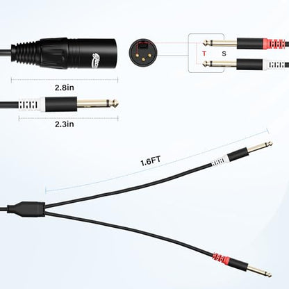 Elecan 3-Pin XLR Male to Dual 6.35mm 1/4'' TS Male Y Splitter Converter Cable 8 Ft, Double Mono to XLR Microphone Cable Stereo Audio Interconnect Adapter Cord for Mixer AMP Speaker+5 Ties - size: 8FT, style: Male XLR to 2TS