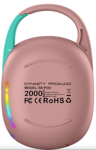 DYNASTY PROAUDIO SB-POD Ultra-Portable Bluetooth Speaker with LED Ambient Lights, IPX7 Waterproof & Dustproof, Blueotooth 5.3, HD Sound, Punch Bass, Integrated Carabiner, Stereo Pairing (Pink) - color: pink
