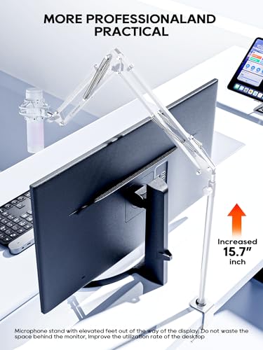 Premium White Overhead Mic Boom Arm, 15.7" Extra Tall Desk Mic Stand with 25.5" Reach, All-Aluminum Heavy Duty Microphone Arm, 1.8KG Load, 360° Adjustable for Streaming, Gaming, Podcast, YouTube - color: White (Overhead)
