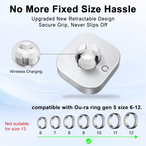 Fast Charger Compatible with Ou-ra Ring Gen 5, Size 6-12 | Replacement Charging Dock for Size 6/7/8/9/10/11/12, Portable Travel Charger with USB-C Cable (Not for Ring Gen 3/4)