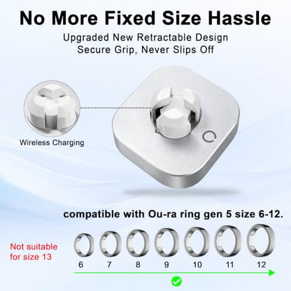 Fast Charger Compatible with Ou-ra Ring Gen 5, Size 6-12 | Replacement Charging Dock for Size 6/7/8/9/10/11/12, Portable Travel Charger with USB-C Cable (Not for Ring Gen 3/4)